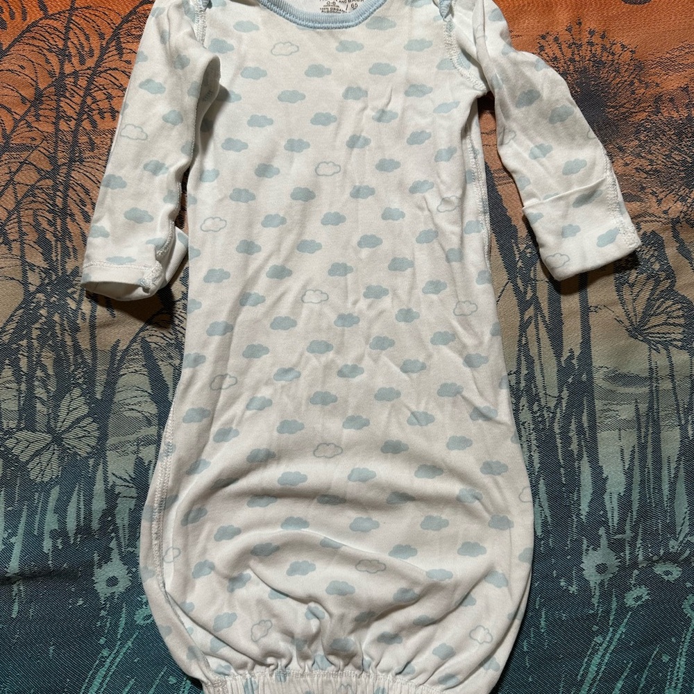 White and Blue Nightgown with Long Sleeves
